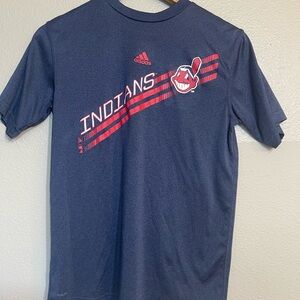 Adidas Boys large 14/16 Navy Blue Indians Tee with Red Graphics MLB baseball
